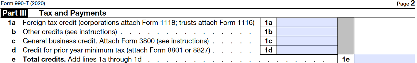 Instructions to complete Form 990-T Part III