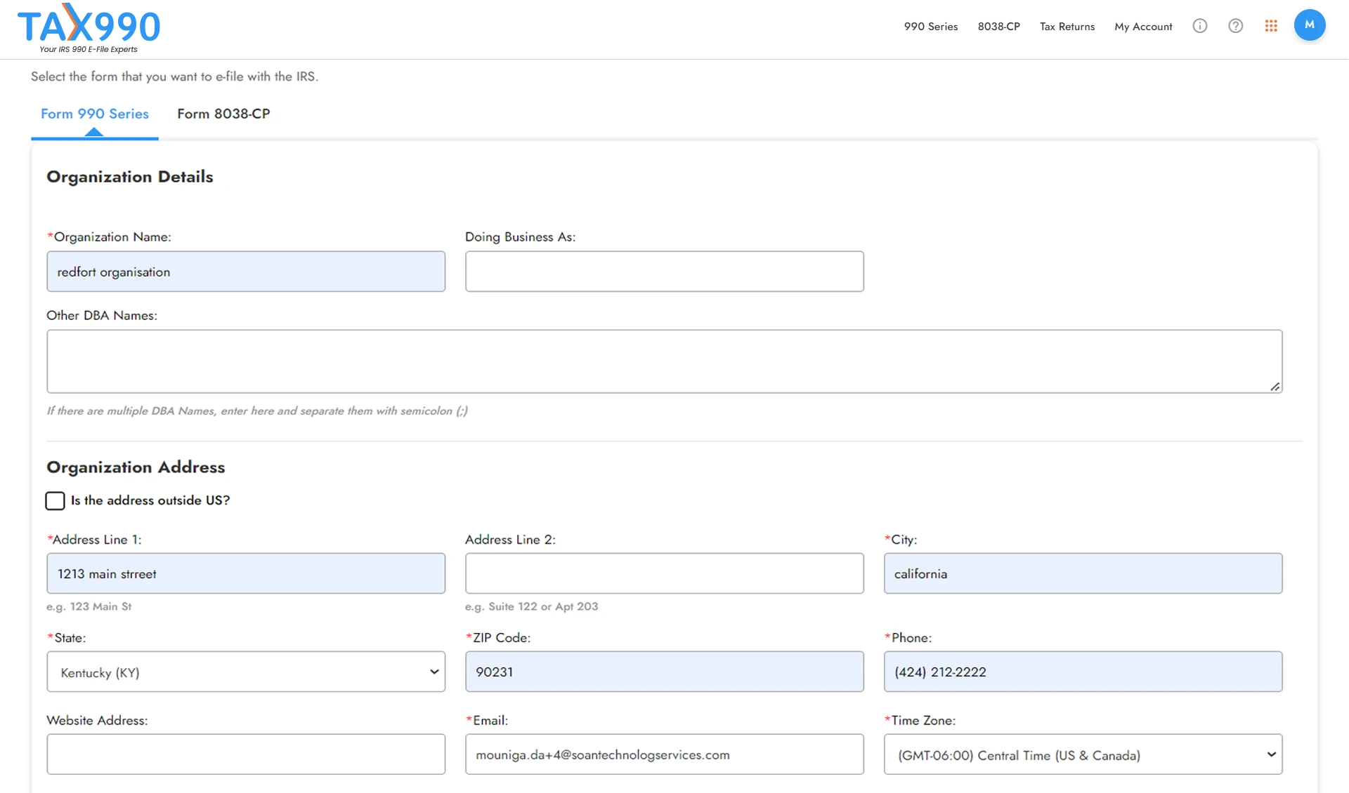 Add Form 990-T Organizations Details