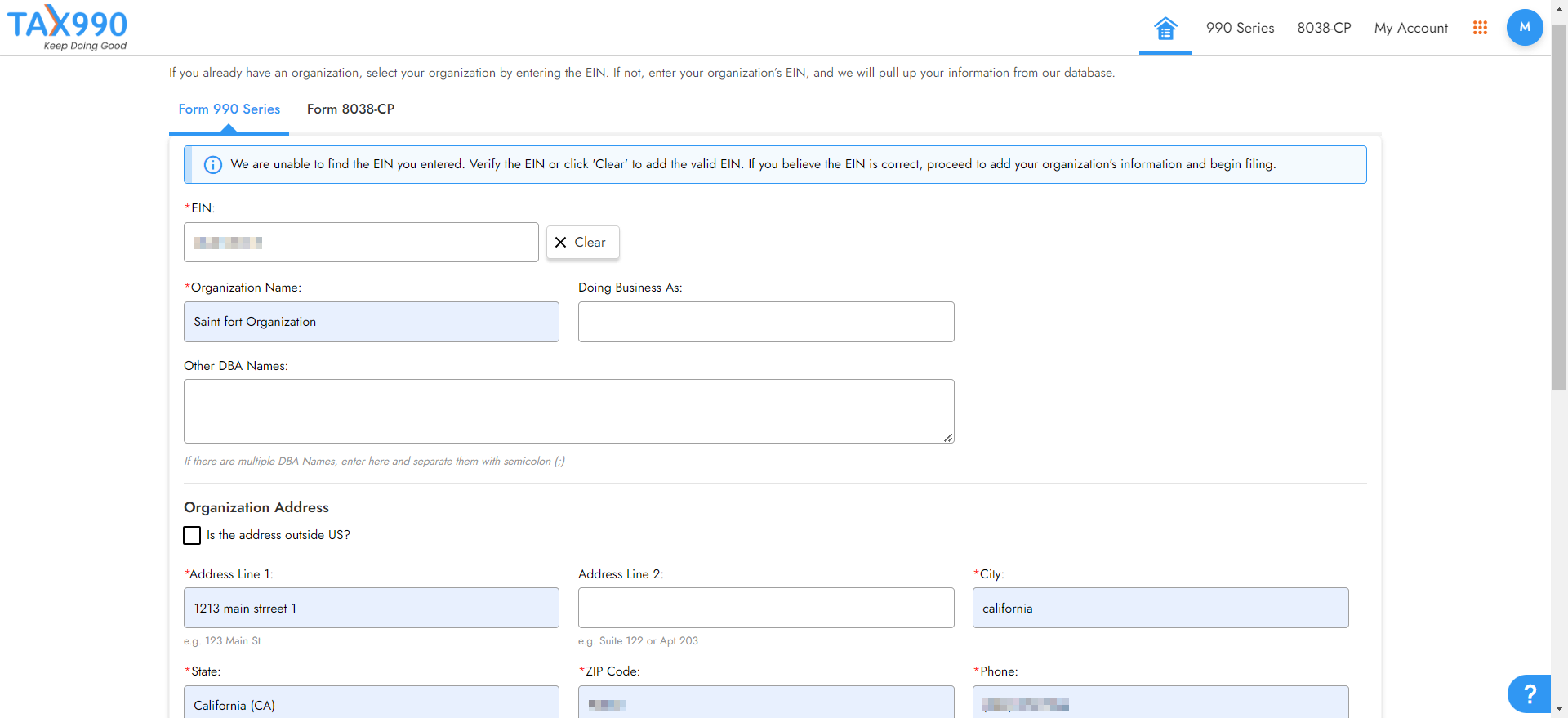 Add CA Form 199 Organizations Details