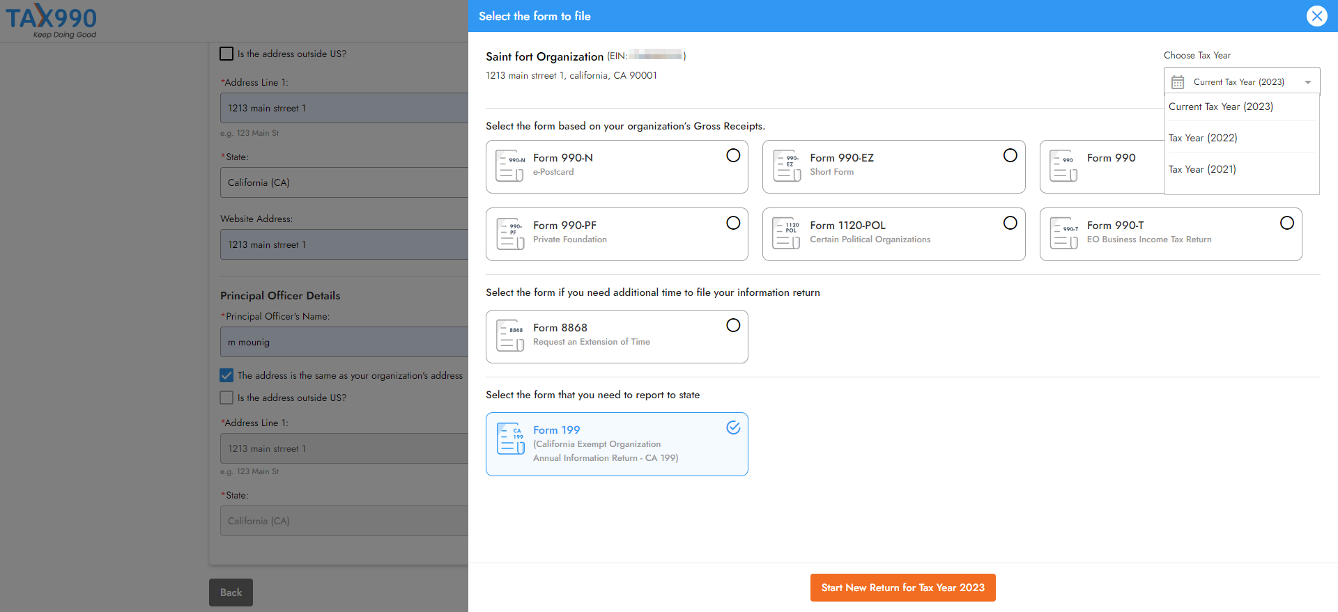 Choose Form 199 Tax Year