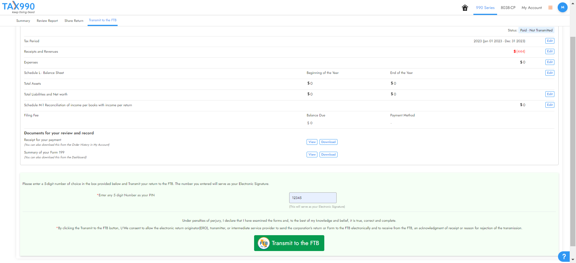 Transmit CA Form 199 to the IRS