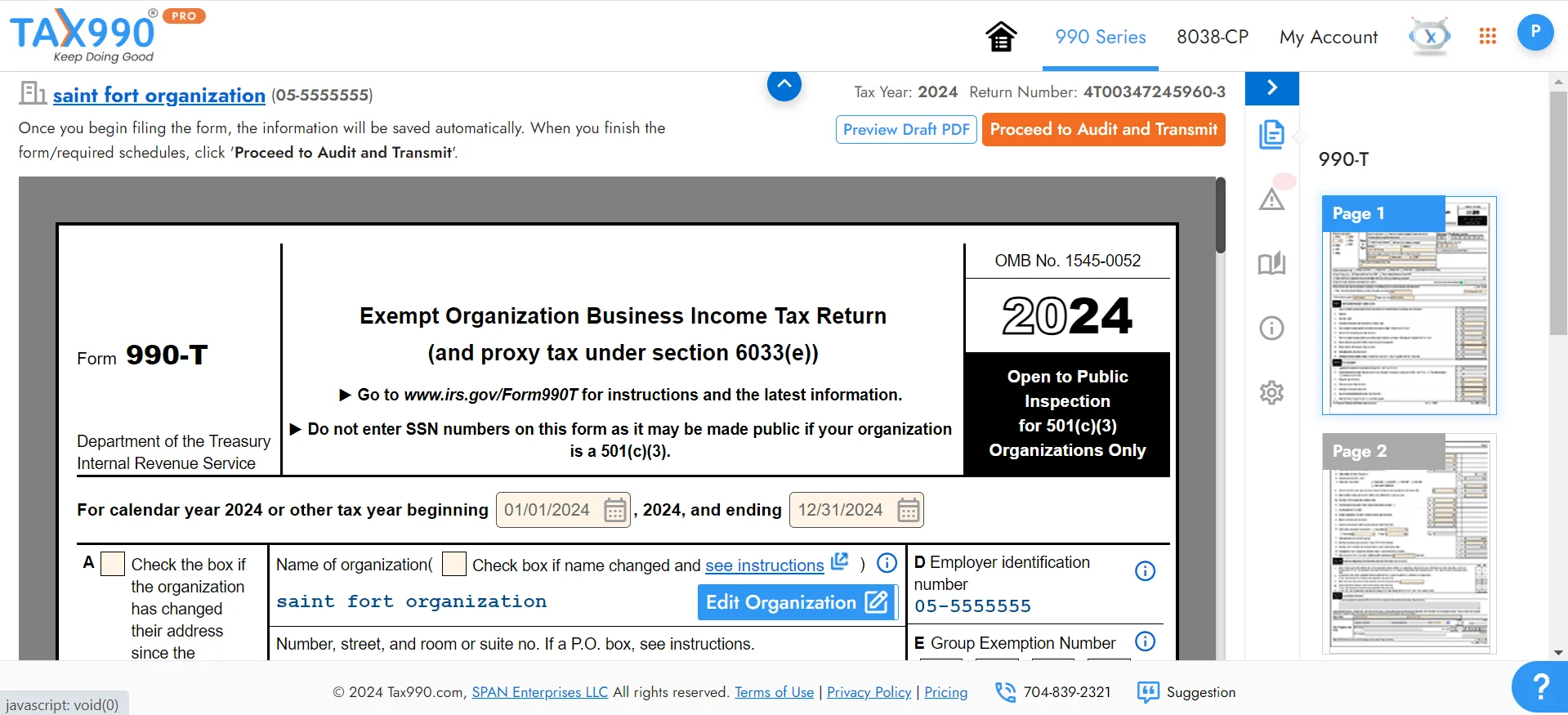 Enter Form 990-T Data