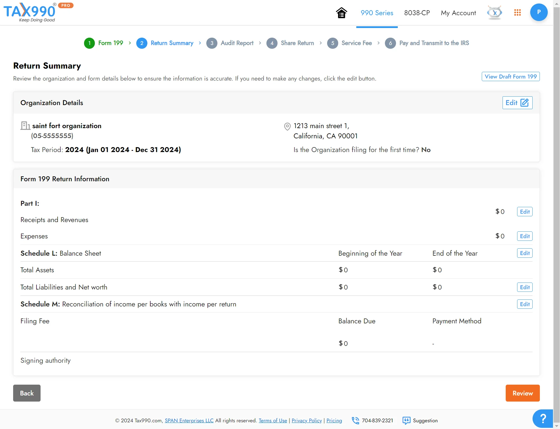 Review Your CA Form 199 Summary