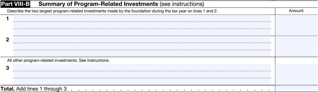 Part VIII-B - Summary of Program-Related Investments