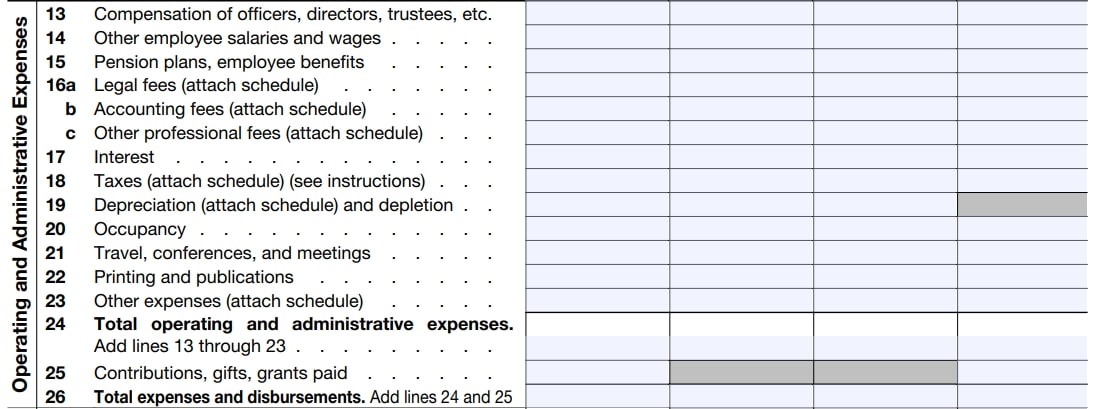 Operating and Administrative Expenses (Lines 13 - 26)