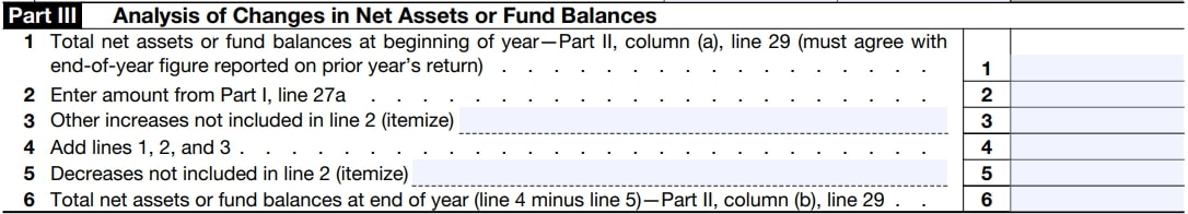 Part III - Analysis of Changes in Net Assets or Fund Balances