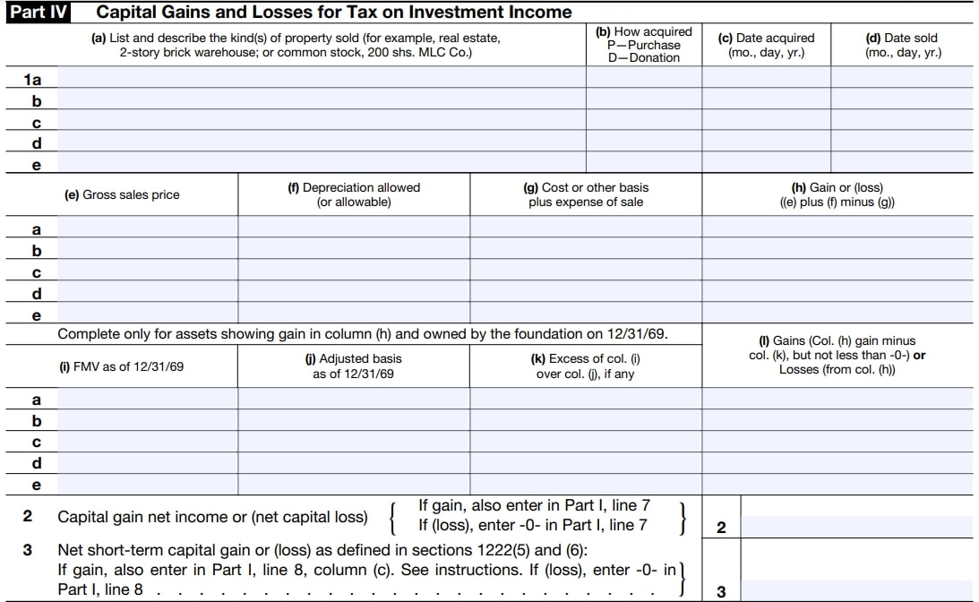 Part IV - Capital Gains and Losses for Tax on Investment Income