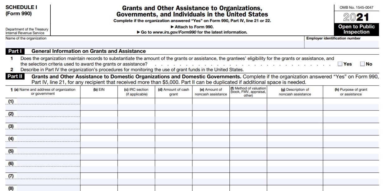 Form 990 Schedule I