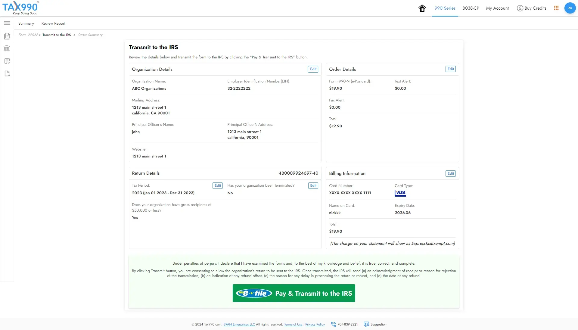 Review & Transmit to the IRS